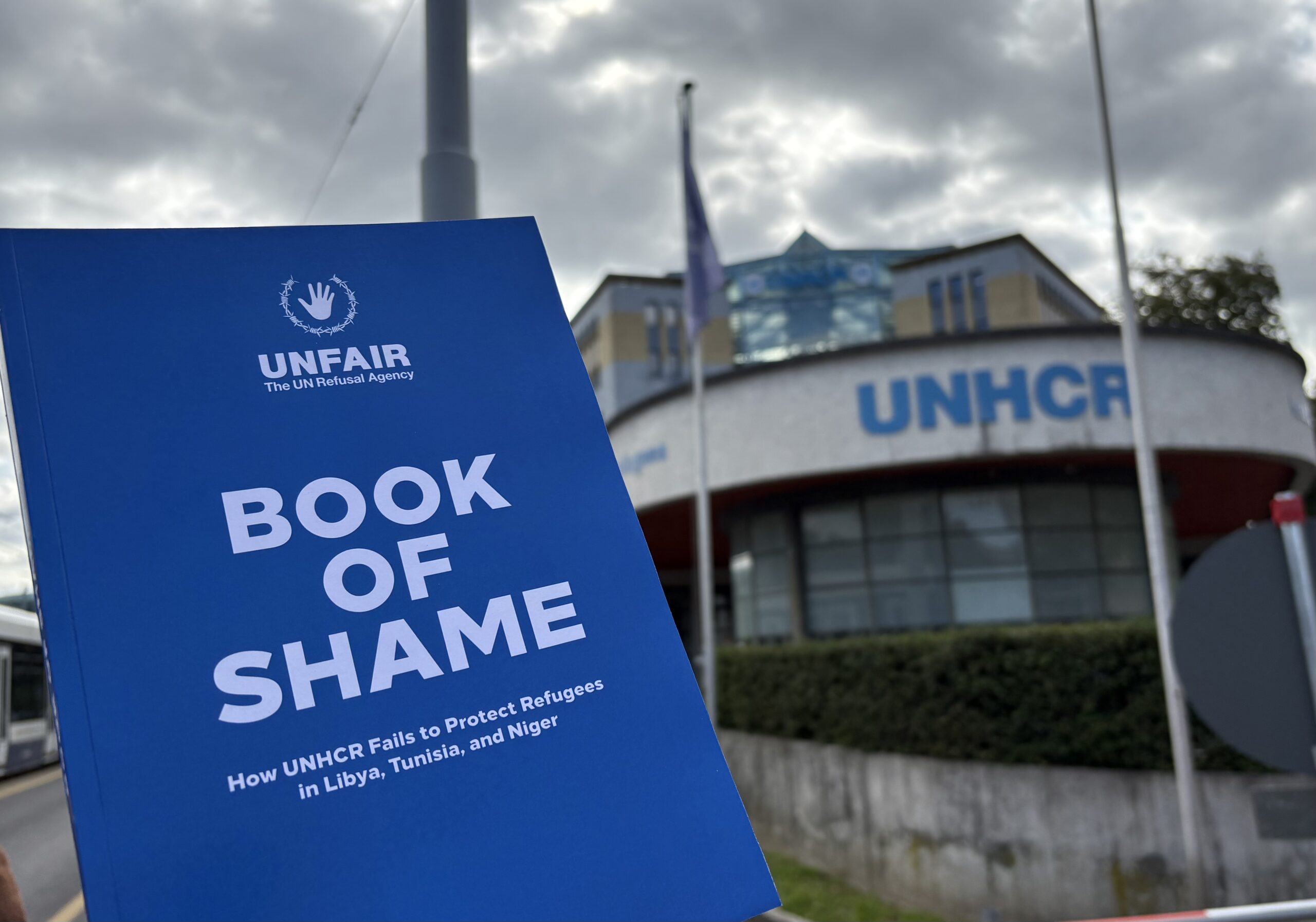 UNFAIR 2.0, Geneva September 2025, Book of Shame in front of UNHCR Headquarter
