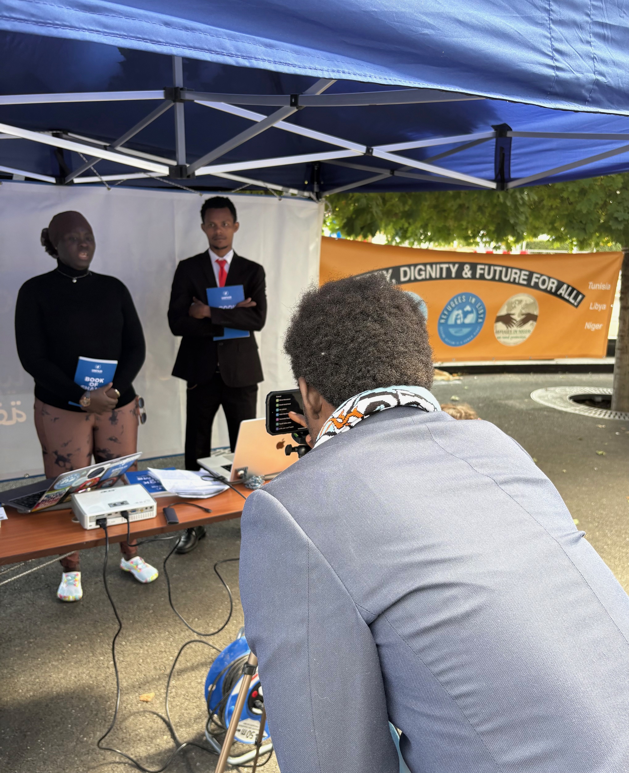 UNFAIR 2.0, Geneva September 2025, press conference in front of UNHCR Headquarter